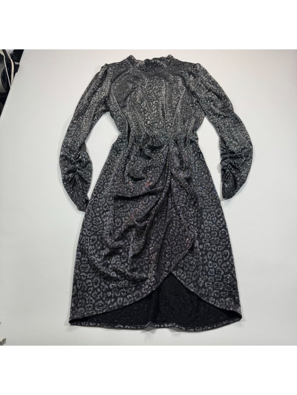 Calvin Klein Dress Women's 12 Black Leopard Print Nylon Jacquard Sheath Metallic